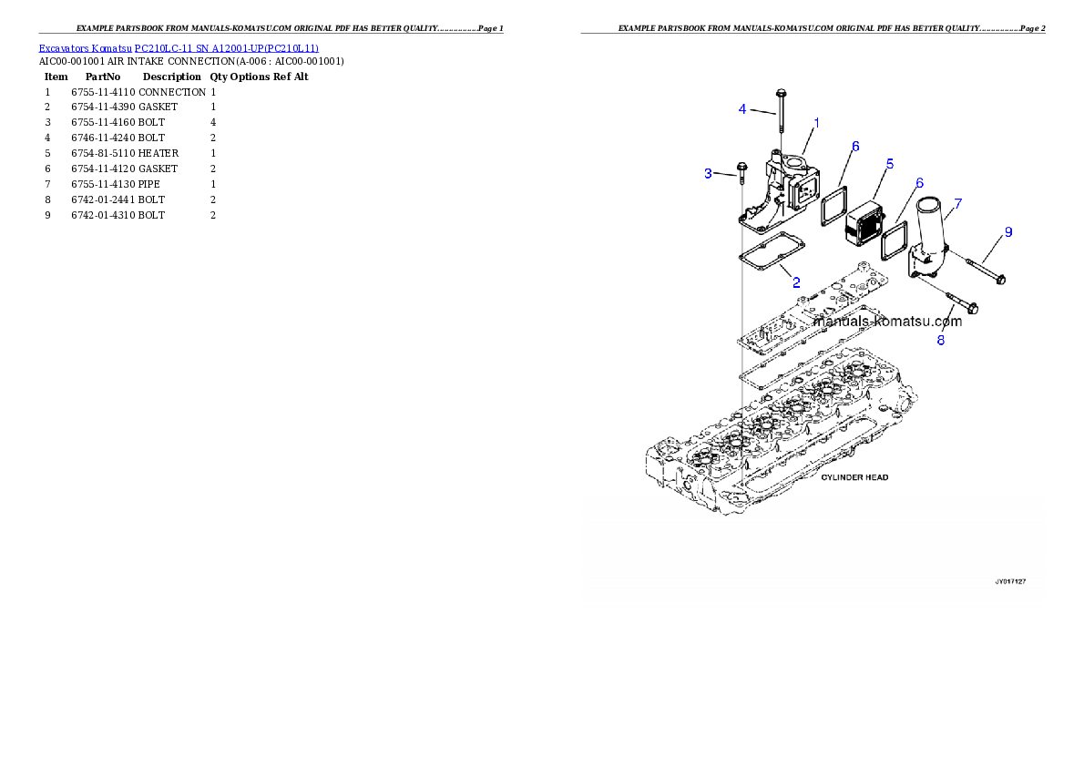 PC210LC-11 SN A12001-UP Partsbook