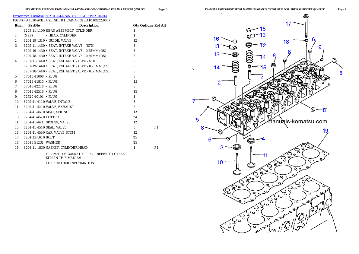 PC210LC-6L S/N A80001-UP Partsbook