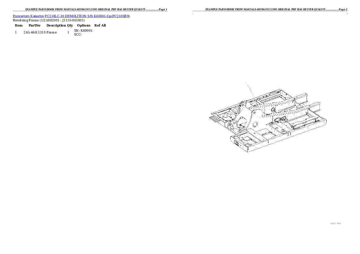 PC210LC-10 DEMOLITION S/N K60001-Up Partsbook