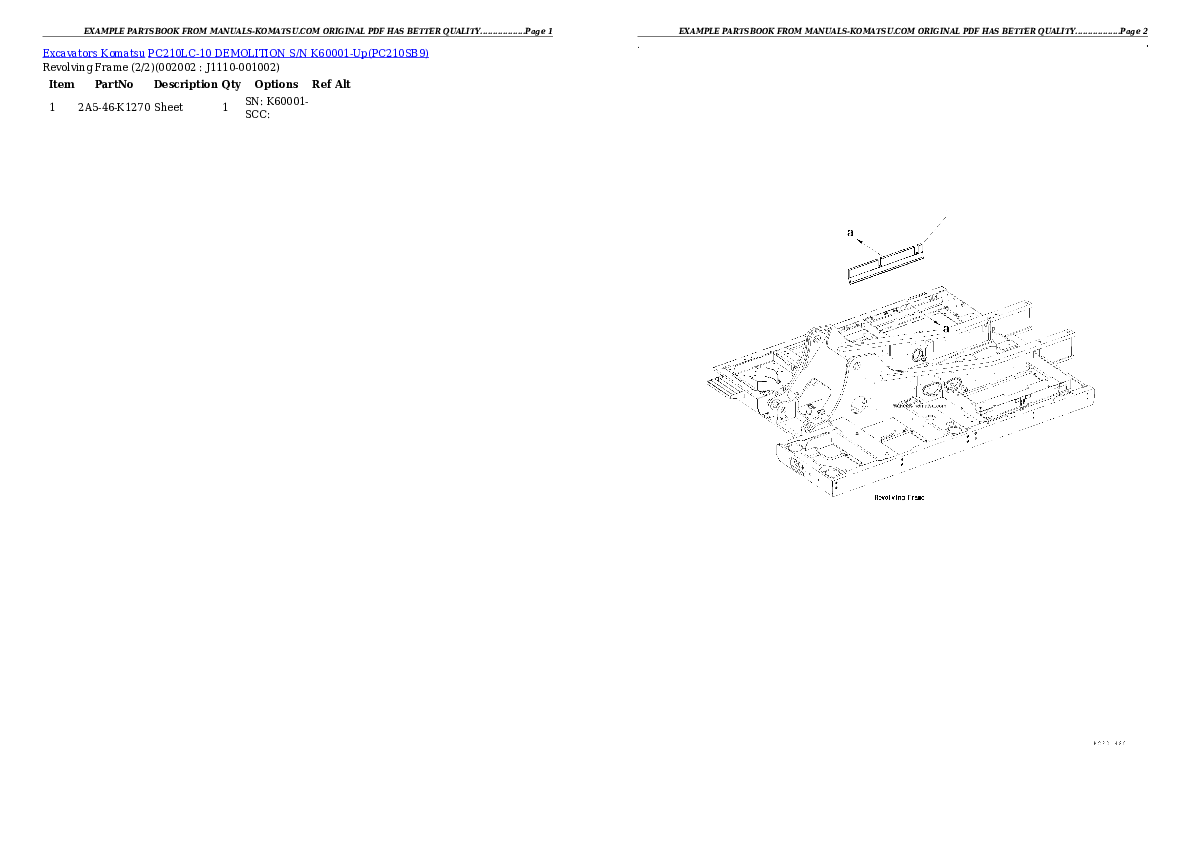 PC210LC-10 DEMOLITION S/N K60001-Up Partsbook