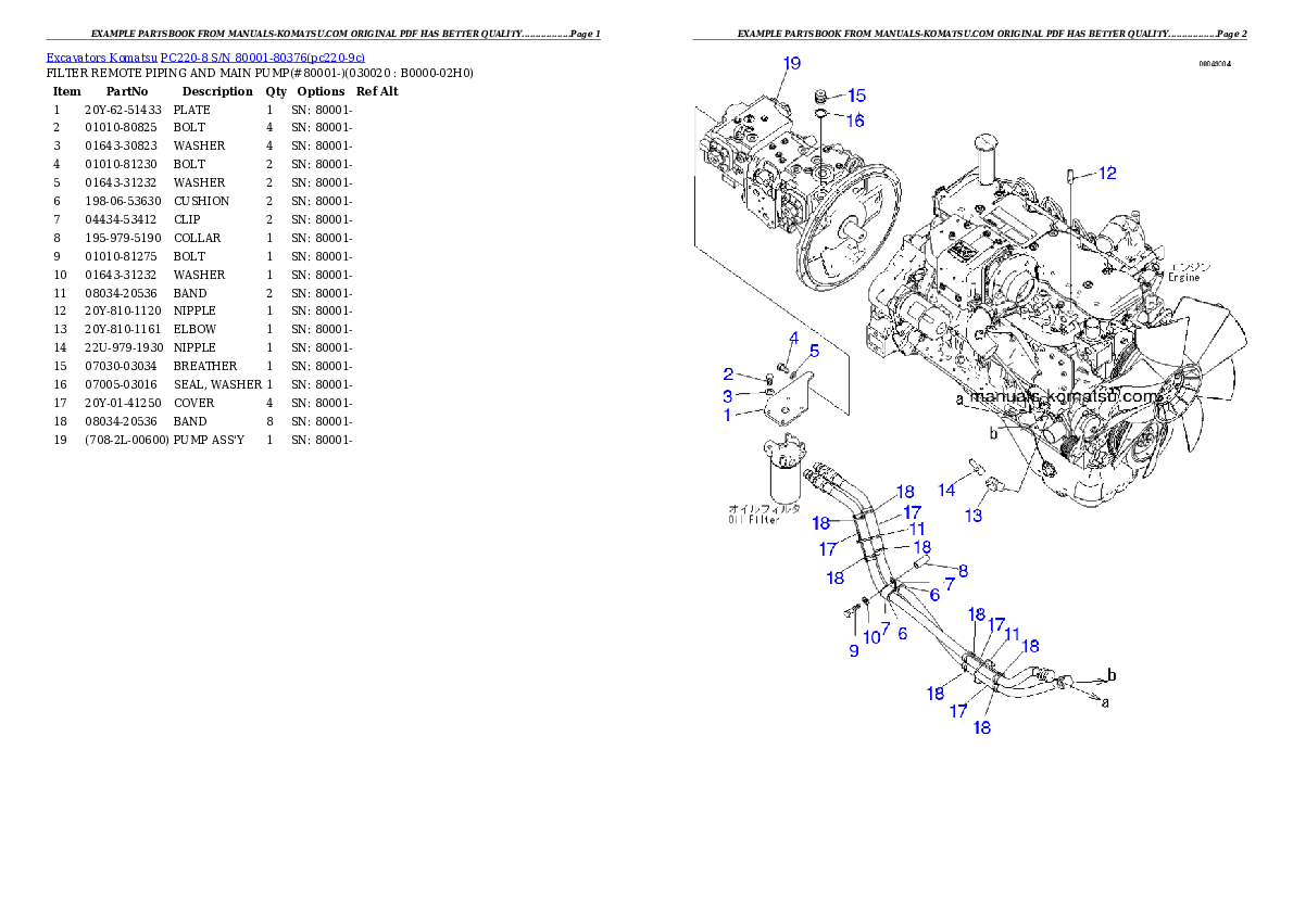 PC220-8 S/N 80001-80376 Partsbook