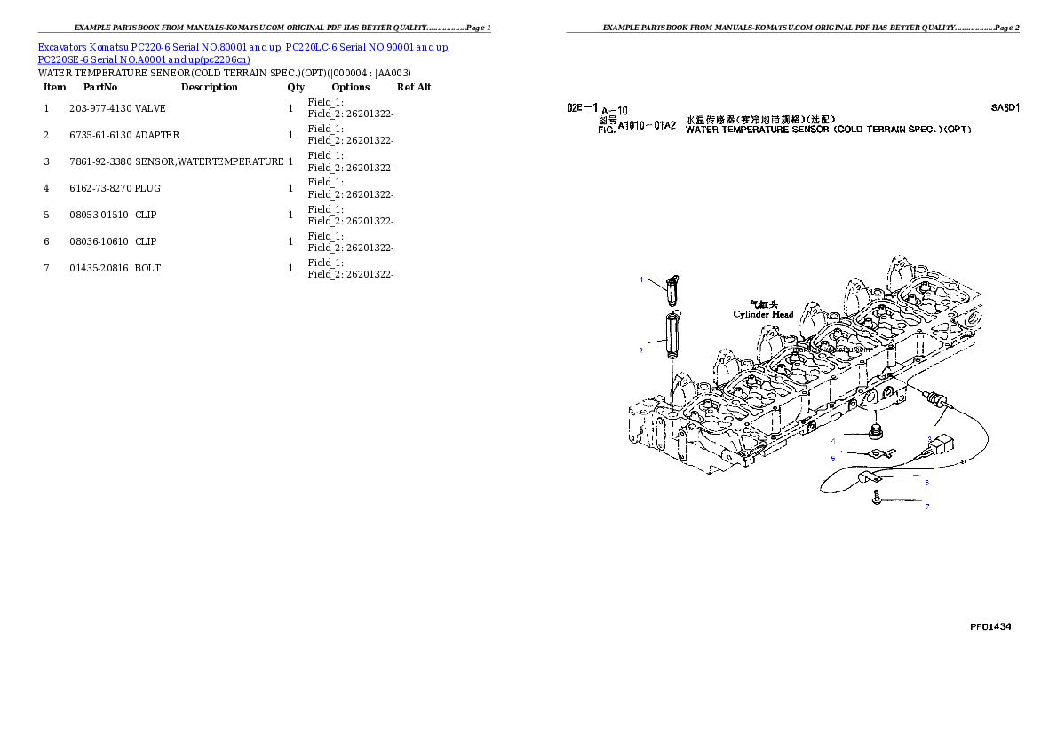 PC220-6 Serial NO.80001 and up, PC220LC-6 Serial NO.90001 and up, PC220SE-6 Serial NO.A0001 and up Partsbook