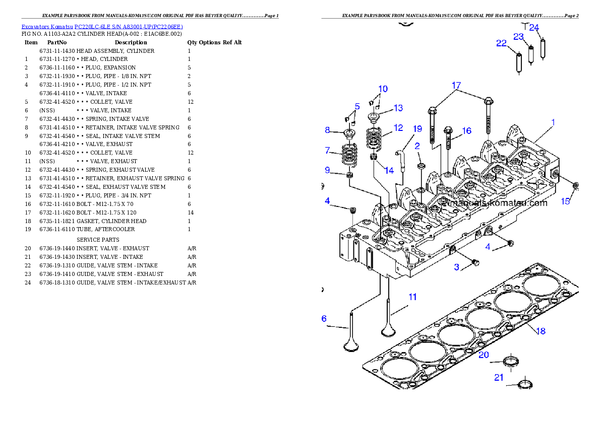 PC220LC-6LE S/N A83001-UP Partsbook