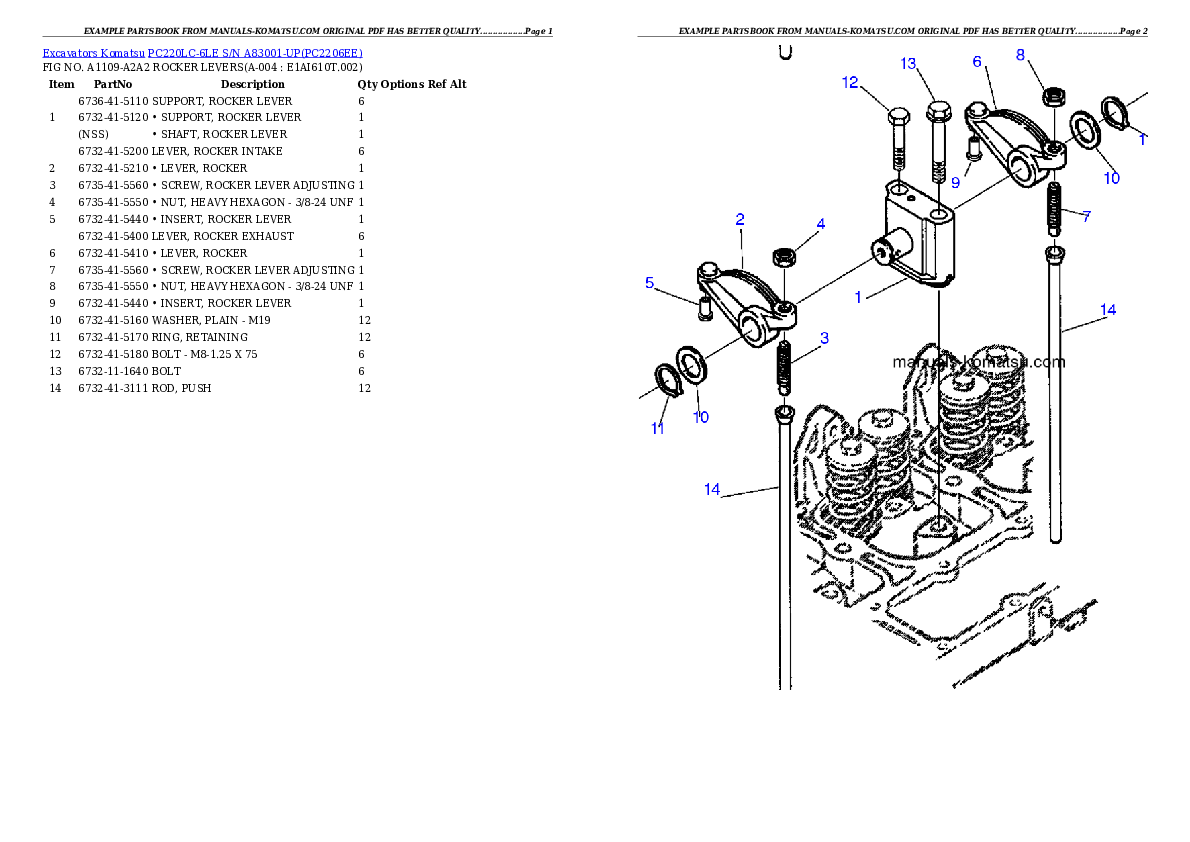 PC220LC-6LE S/N A83001-UP Partsbook