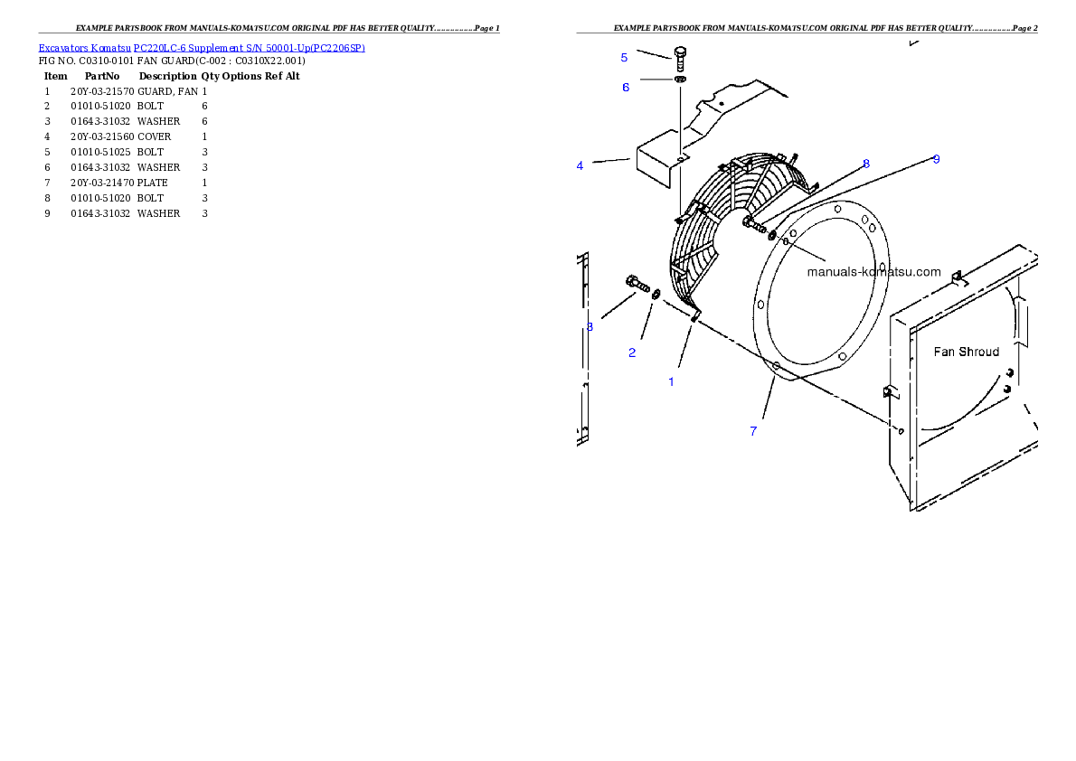 PC220LC-6 Supplement S/N 50001-Up Partsbook