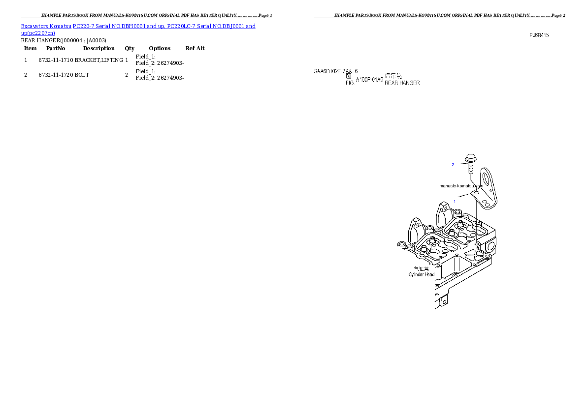 PC220-7 Serial NO.DBH0001 and up, PC220LC-7 Serial NO.DBJ0001 and up Partsbook