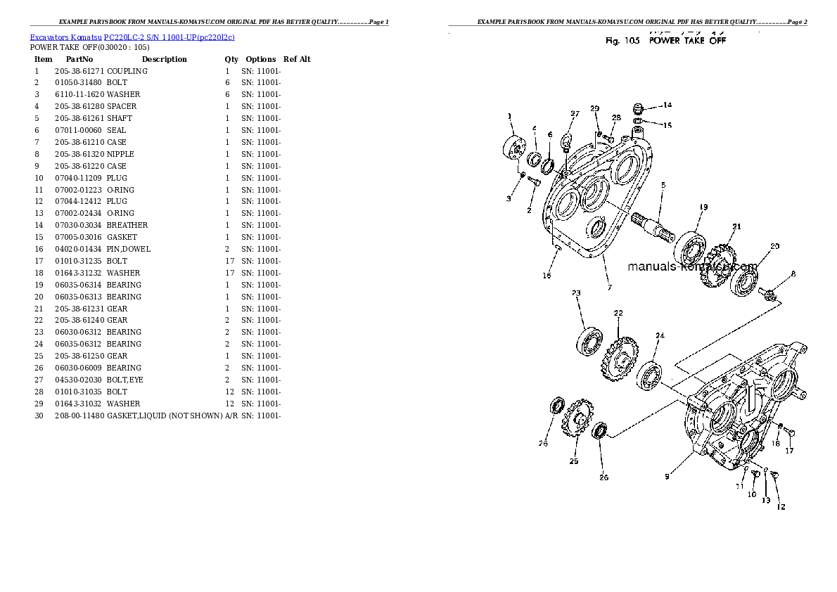 PC220LC-2 S/N 11001-UP Partsbook