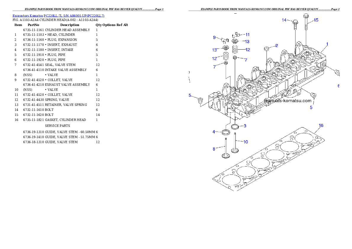 PC220LL-7L S/N A86001-UP Partsbook