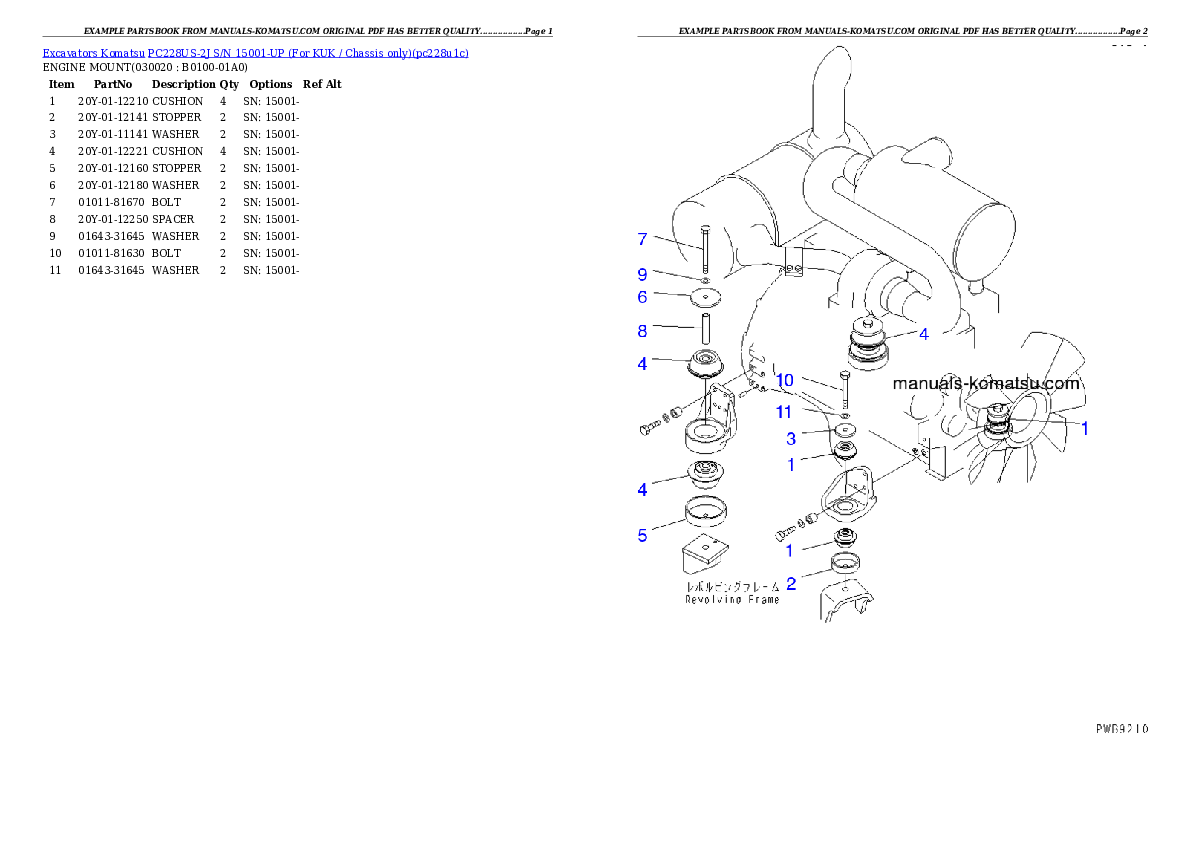 PC228US-2J S/N 15001-UP (For KUK / Chassis only) Partsbook