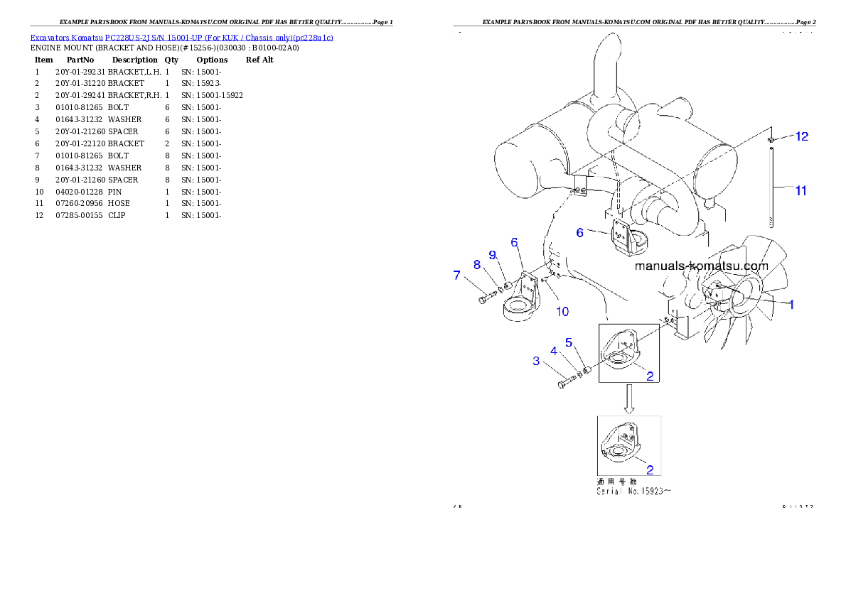 PC228US-2J S/N 15001-UP (For KUK / Chassis only) Partsbook