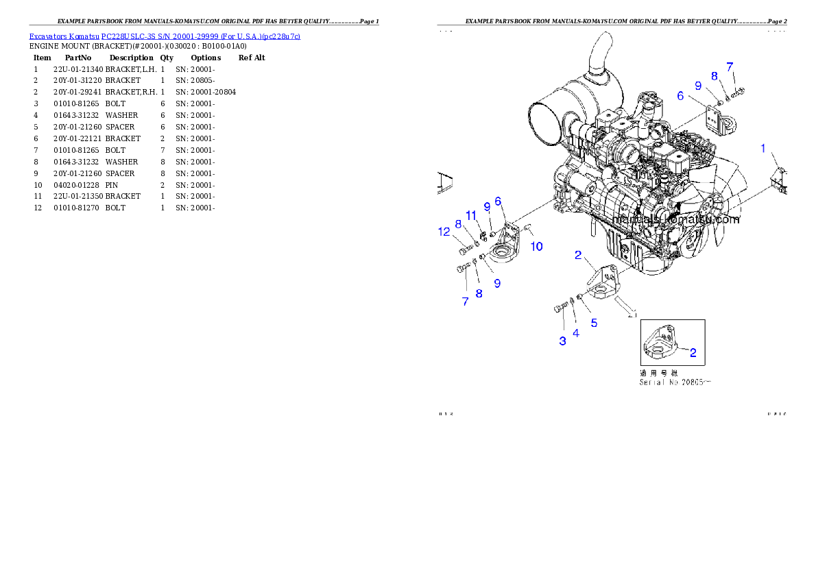 PC228USLC-3S S/N 20001-29999 (For U.S.A.) Partsbook