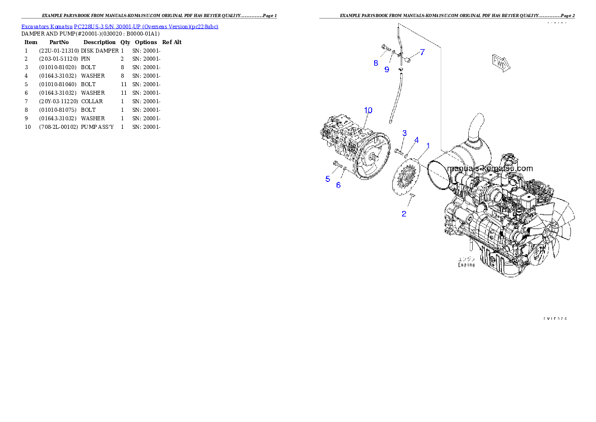 PC228US-3 S/N 30001-UP (Overseas Version) Partsbook