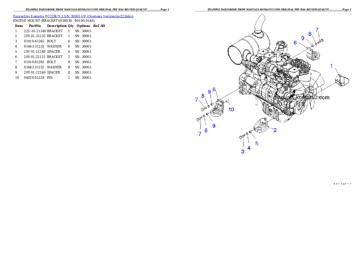 PC228US-3 S/N 30001-UP (Overseas Version) Partsbook