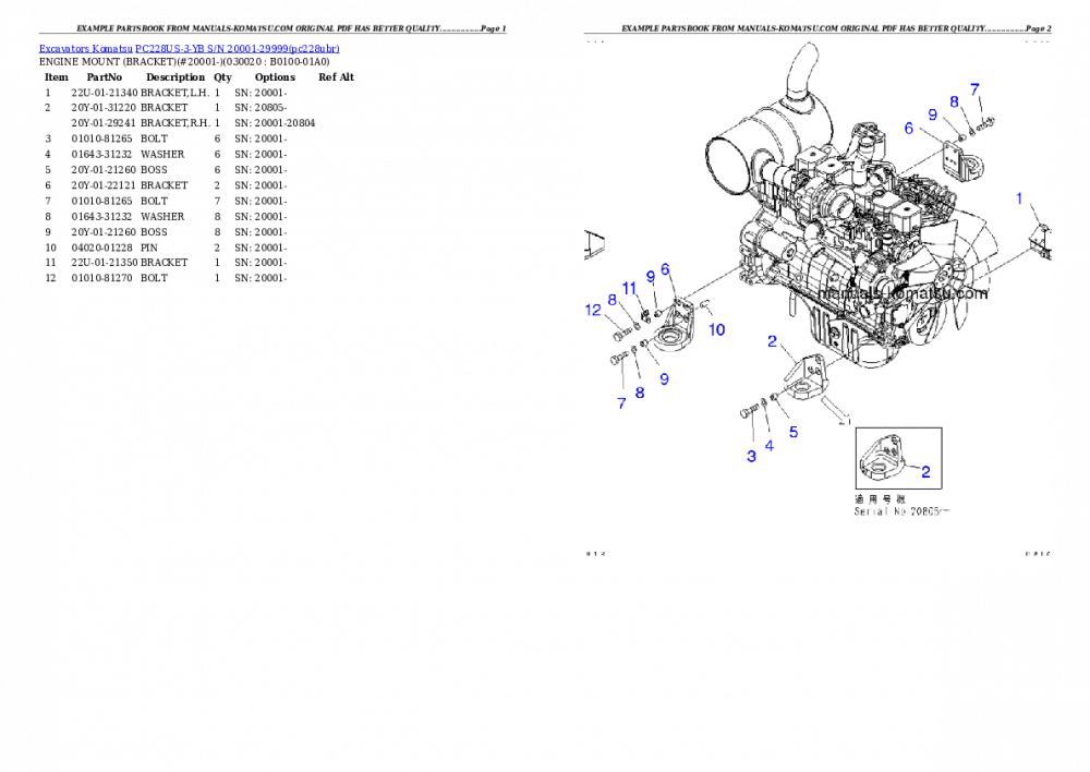 PC228US-3-YB S/N 20001-29999 Partsbook