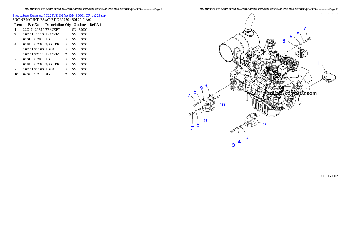 PC228US-3N-YA S/N 30001-UP Partsbook