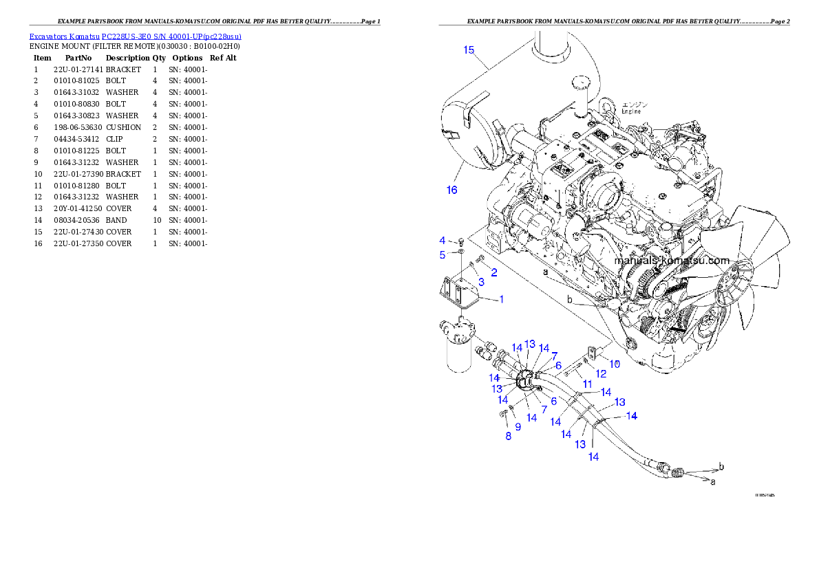 PC228US-3E0 S/N 40001-UP Partsbook