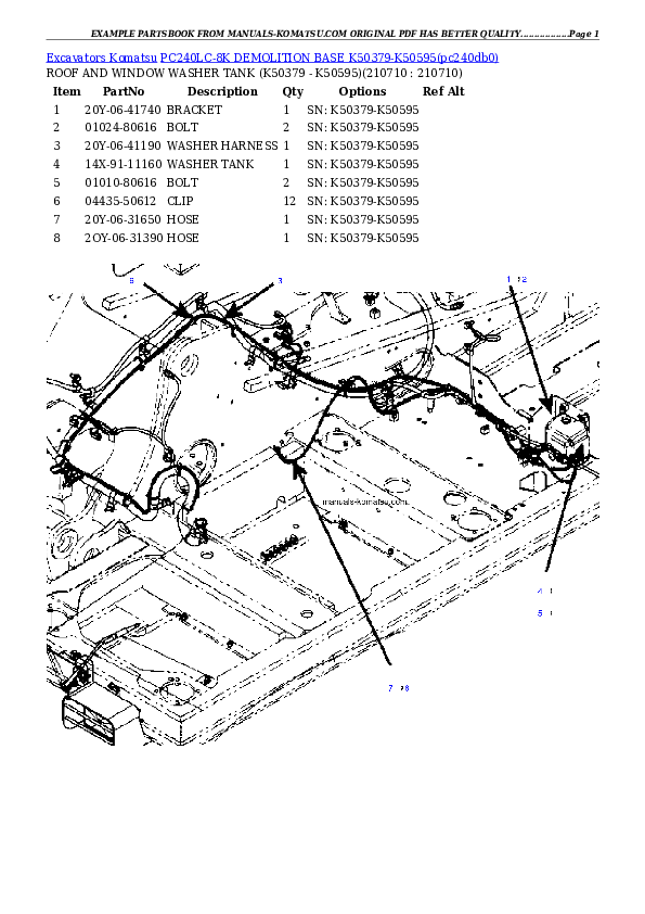 PC240LC-8K DEMOLITION BASE K50379-K50595 Partsbook