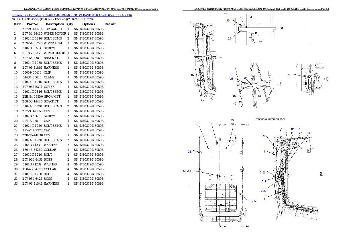 PC240LC-8K DEMOLITION BASE K50379-K50595 Partsbook