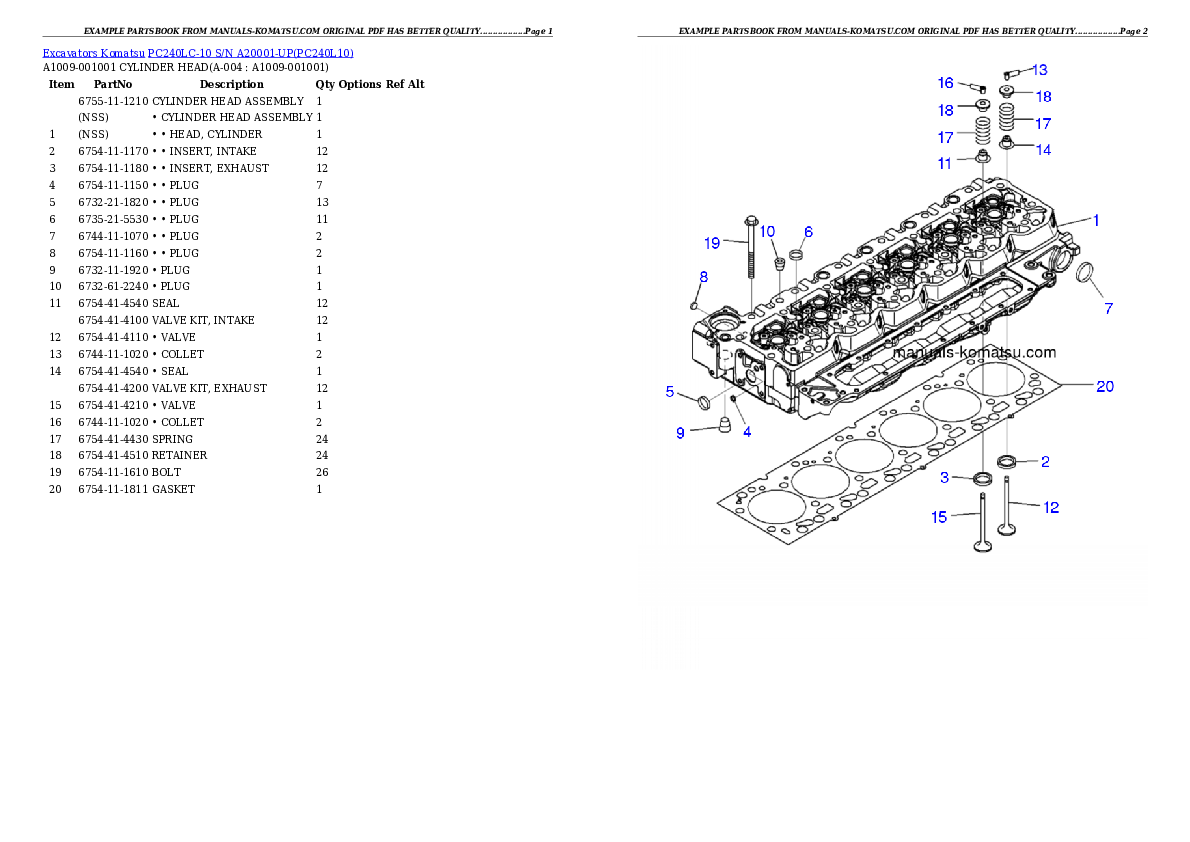 PC240LC-10 S/N A20001-UP Partsbook