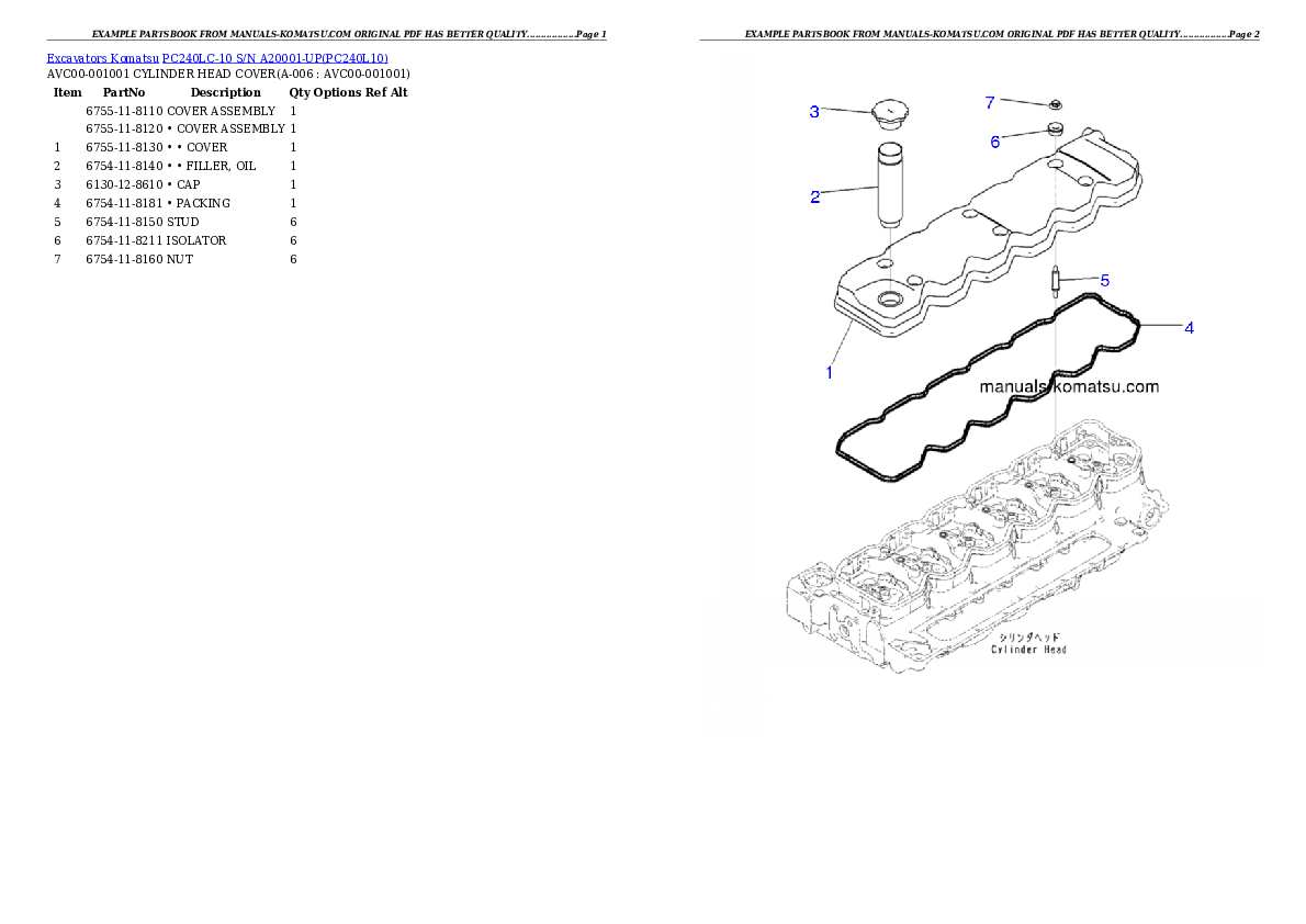 PC240LC-10 S/N A20001-UP Partsbook