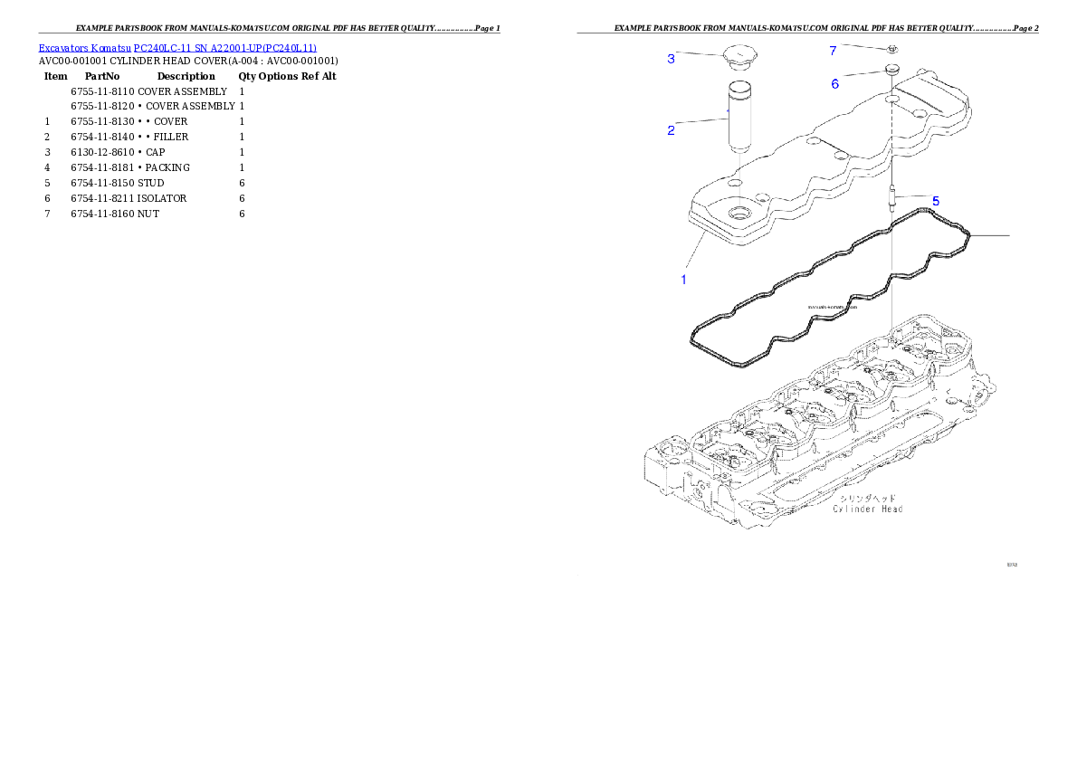 PC240LC-11 SN A22001-UP Partsbook