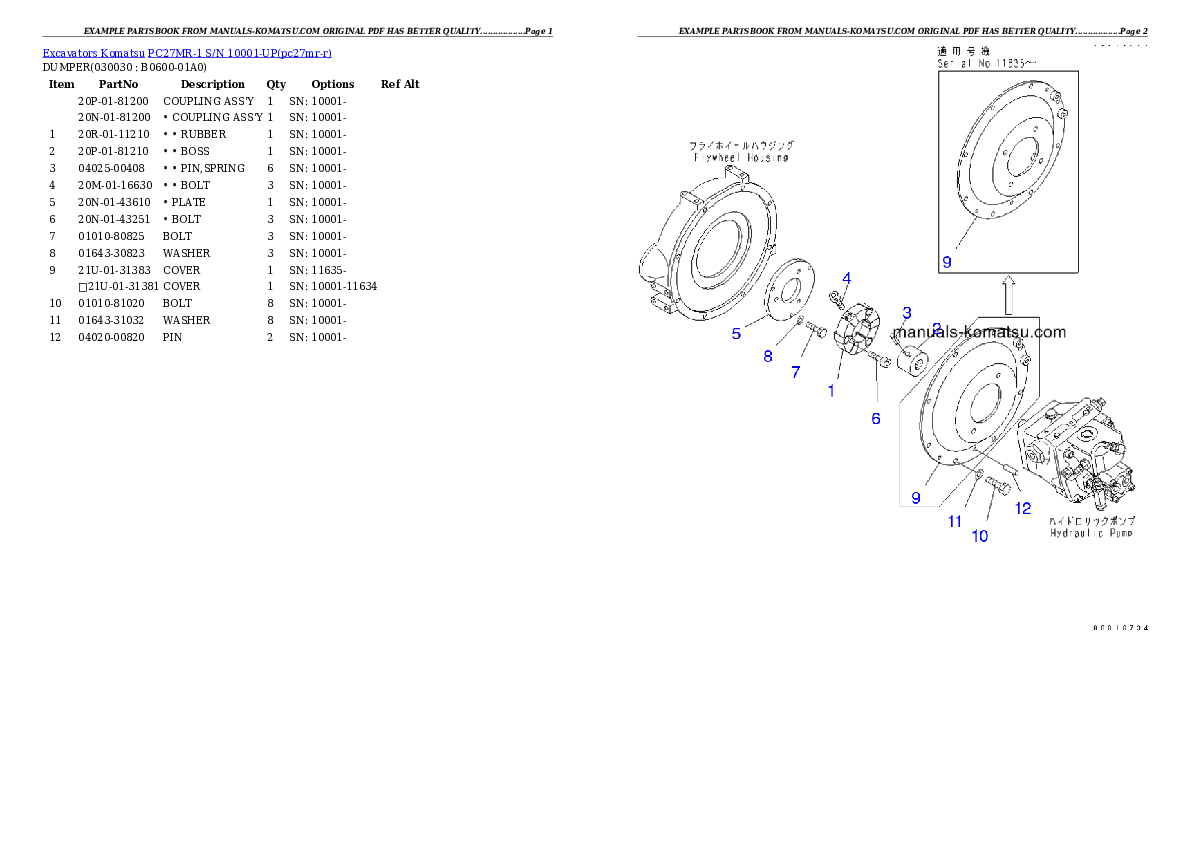 PC27MR-1 S/N 10001-UP Partsbook