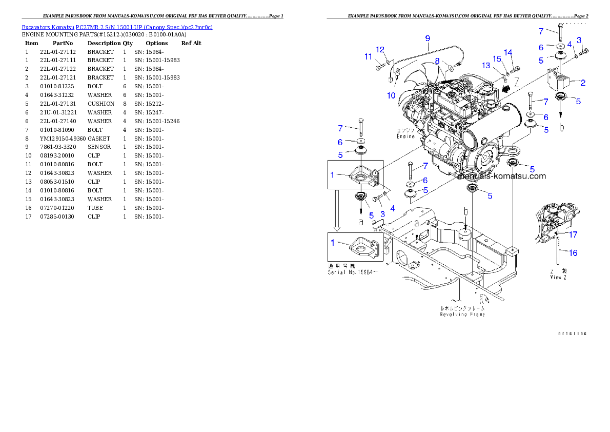 PC27MR-2 S/N 15001-UP (Canopy Spec.) Partsbook