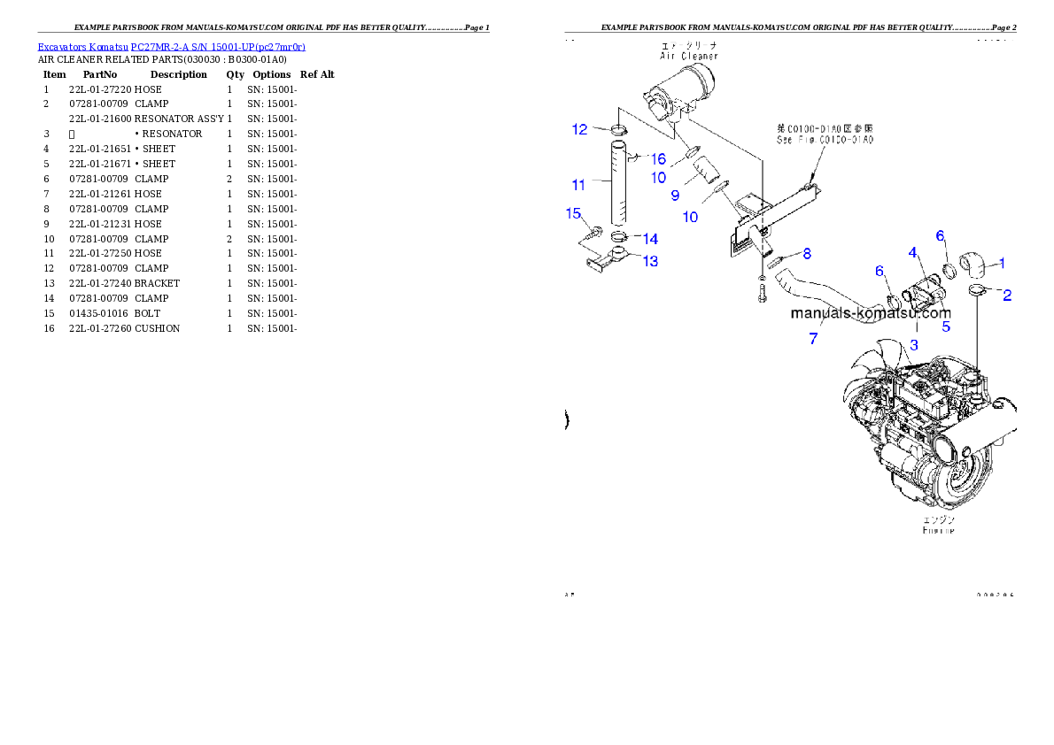 PC27MR-2-A S/N 15001-UP Partsbook