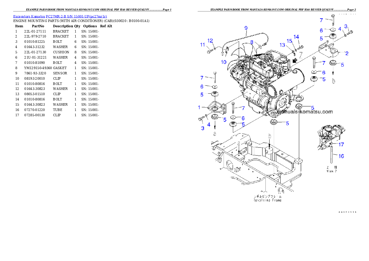 PC27MR-2-B S/N 15001-UP Partsbook