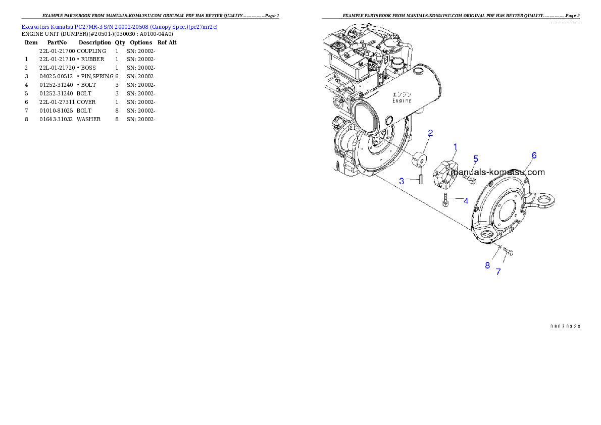 PC27MR-3 S/N 20002-20508 (Canopy Spec.) Partsbook