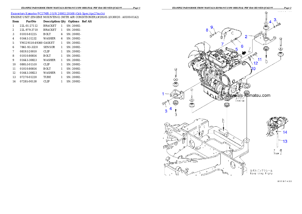 PC27MR-3 S/N 20002-20508 (Cab Spec.) Partsbook