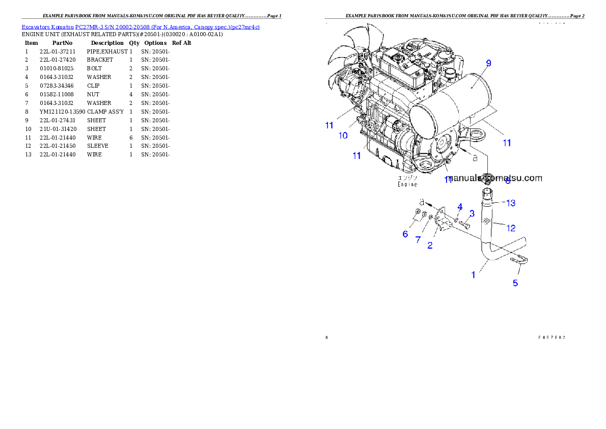 PC27MR-3 S/N 20002-20508 (For N.America, Canopy spec.) Partsbook