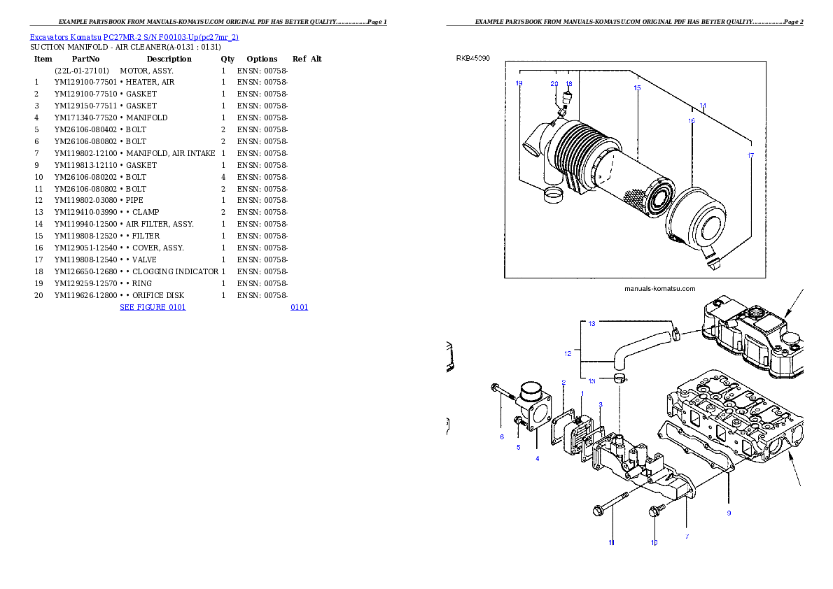 PC27MR-2 S/N F00103-Up Partsbook