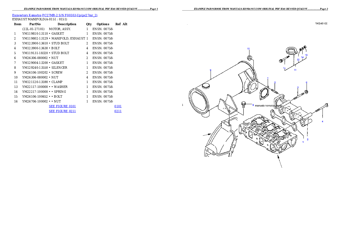 PC27MR-2 S/N F00103-Up Partsbook