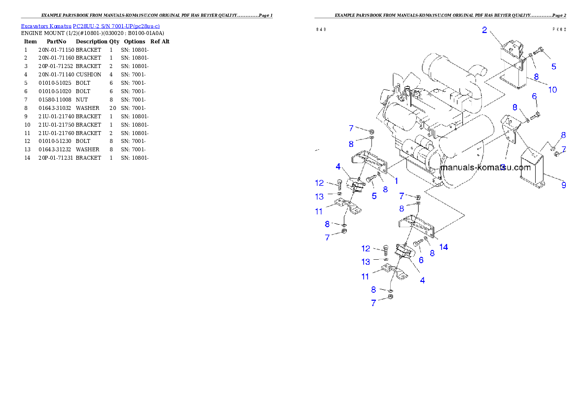 PC28UU-2 S/N 7001-UP Partsbook