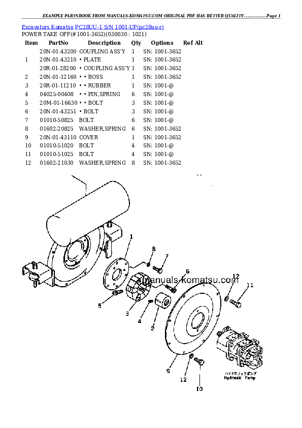 PC28UU-1 S/N 1001-UP Partsbook