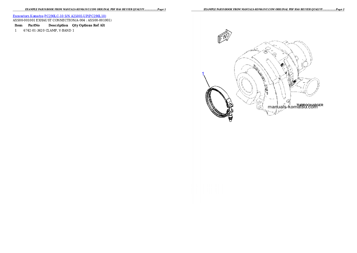 PC290LC-10 S/N A25001-UP Partsbook