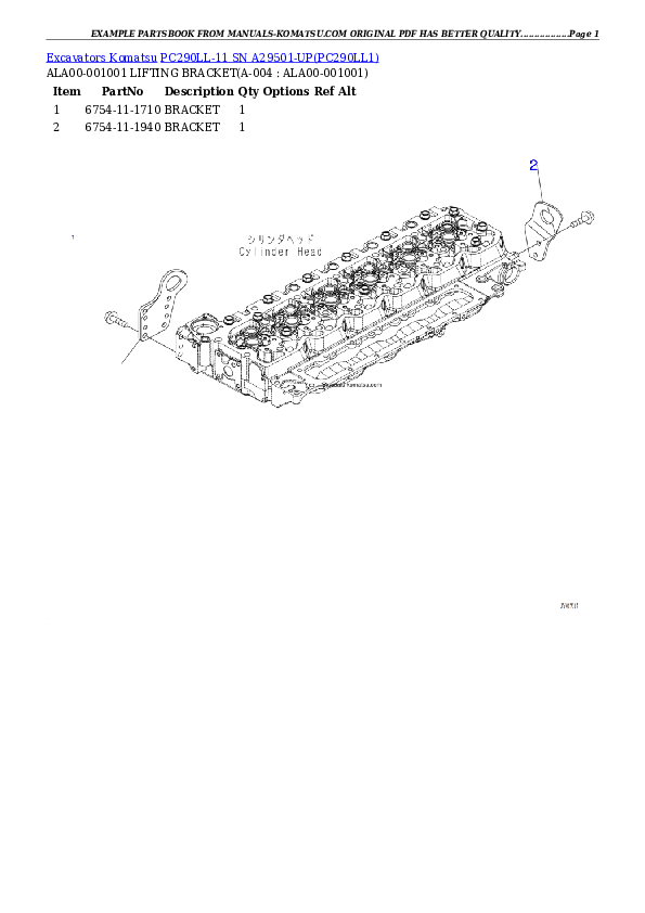 PC290LL-11 SN A29501-UP Partsbook