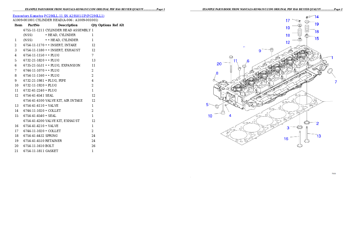 PC290LL-11 SN A29501-UP Partsbook