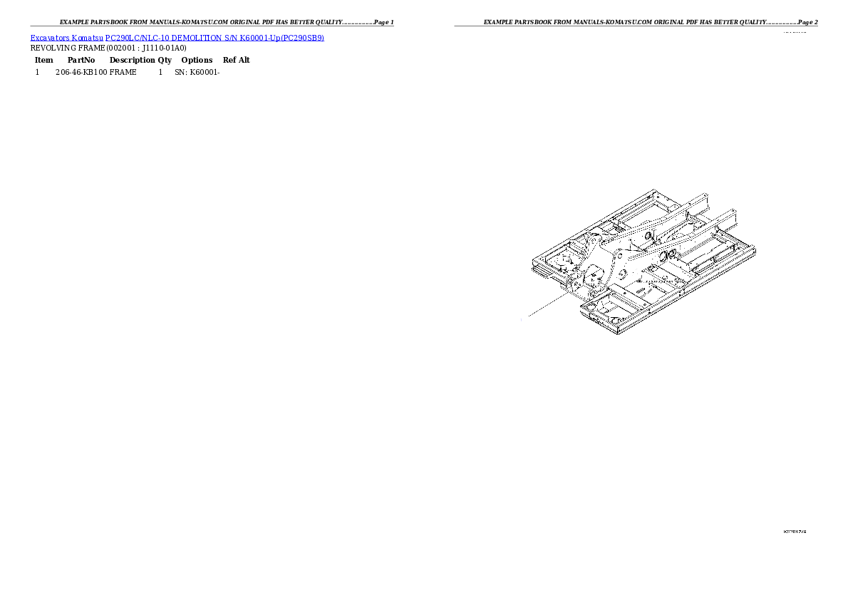 PC290LC/NLC-10 DEMOLITION S/N K60001-Up Partsbook