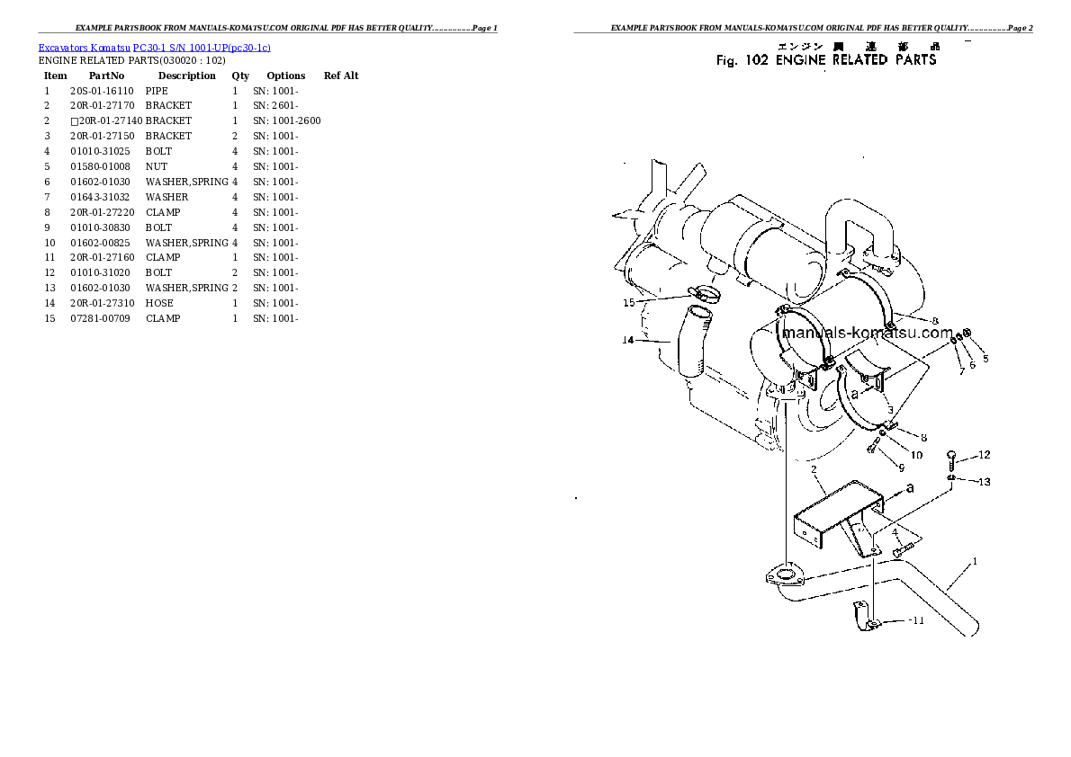 PC30-1 S/N 1001-UP Partsbook