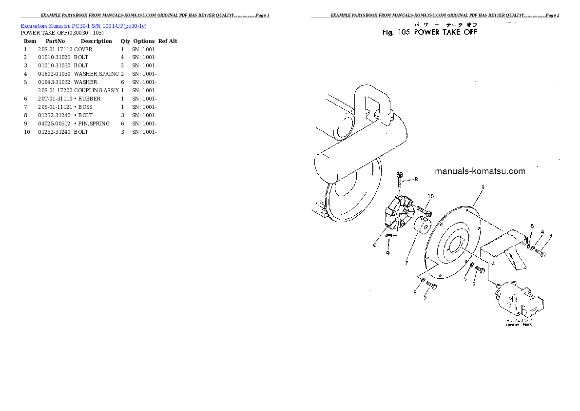 PC30-1 S/N 1001-UP Partsbook