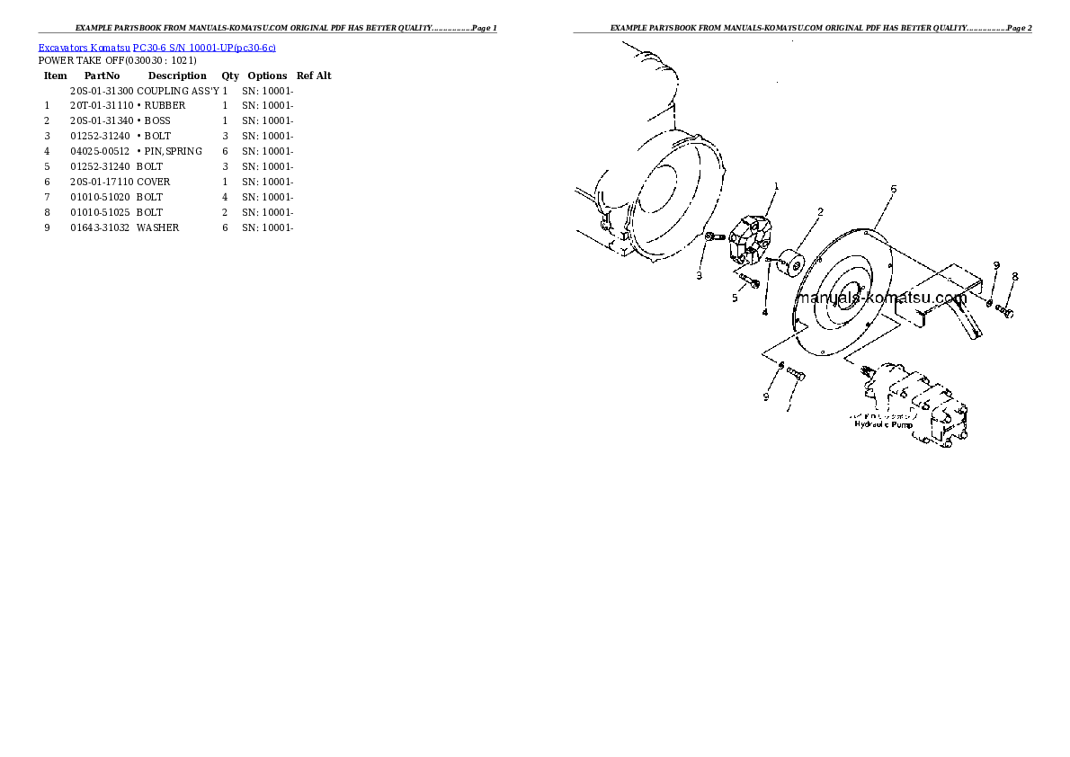 PC30-6 S/N 10001-UP Partsbook
