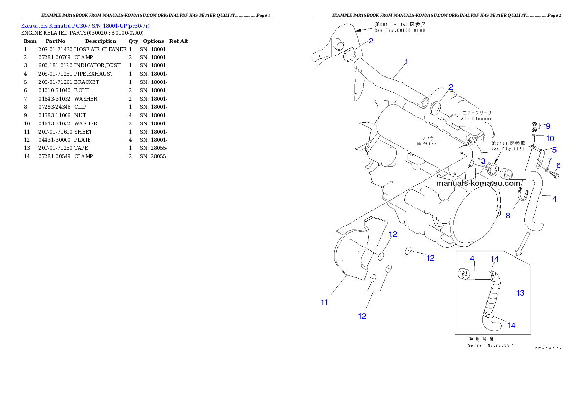 PC30-7 S/N 18001-UP Partsbook