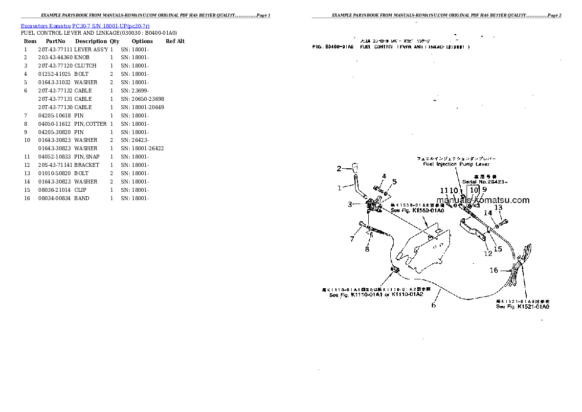 PC30-7 S/N 18001-UP Partsbook