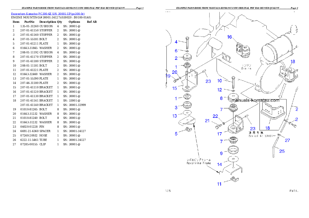 PC300-6Z S/N 30001-UP Partsbook