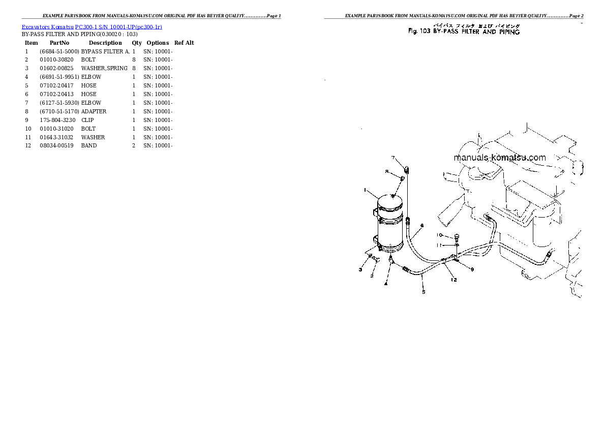 PC300-1 S/N 10001-UP Partsbook