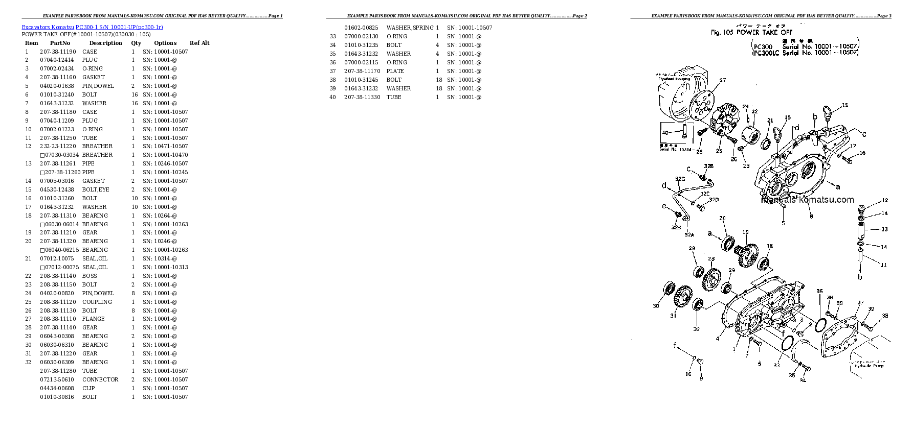 PC300-1 S/N 10001-UP Partsbook