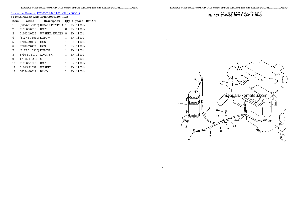 PC300-2 S/N 11001-UP Partsbook