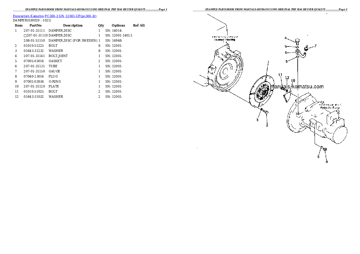 PC300-3 S/N 12001-UP Partsbook